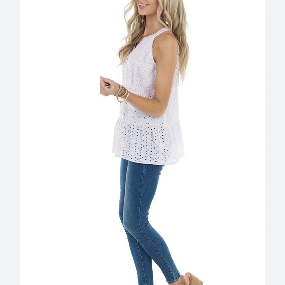 STACCATO, NWOT WOMENS SLEEVELESS, TIERED TOP IN LILAC. 100% COTTON EYELET.SIZE S - Picture 2 of 9